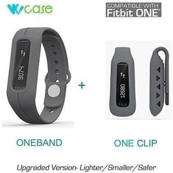 WoCase Pack of Two ( OneBand + One Clip ) Fitbit One Accessory Wristband Bracelet Collection ( Twin Gris ,One size, fits most wrist,2016 Lastest Version, Secured, Lost Proof) for Fitbit One Activity and Sleep Tracker