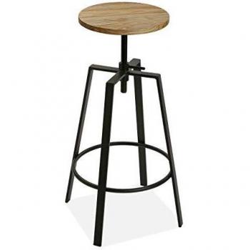 Versa 21330040 Silla Alta de Cocina o Bar en Metal de Color Asiento de Madera, Marrón y Negro, 68 x 37 x 37 cm