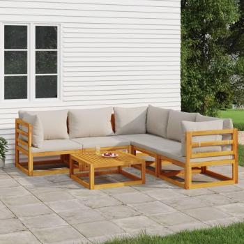 6-Piece Solid Wood Garden Lounge Set with Light Gray Cushions