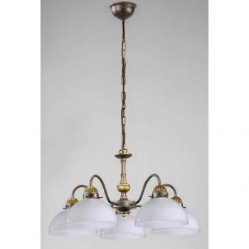 Candelabro de latón antiguo NONNA, lámpara de araña de cristal estilo acogedor con 5 brazos, 5 bombillas E27, acabado en latón envejecido mate, peso de 4.2 kilos