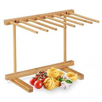 Secador de Pasta Plegable de Bambú, 8 Brazos, Altura 28 cm, Natural - Relaxdays