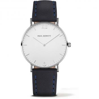 Reloj Paul Hewitt Unisex PH-SA-SSTW11M (39mm) - Reloj de acero inoxidable, resistencia al agua hasta 50 metros, esfera blanca con índices en dorado, correa de malla milan