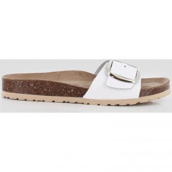 Sandalias planas de mujer de piel con hebilla XL - Blogger PAOLA, color blanco, modelo 81511