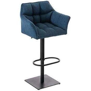 Taburete de Bar Damaso en Tela Azul y Negro, Ajustable en Altura con Respaldo y Apoyabrazos
