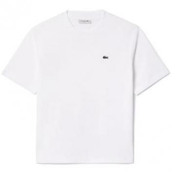 Camiseta Lacoste Relaxed Fit Logo manga corta blanco mujer - 32, tejido ligero de punto de algodón pima