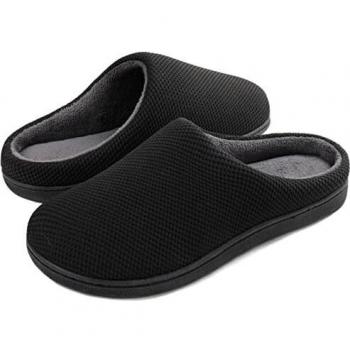 Wishcotton Hombre dos tonos de espuma de memoria suave zapatillas con suela de goma antideslizante, cómodas zapatillas interior exterior, Negro oscuro,46/47EU