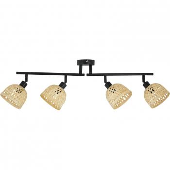 Lindby downlight de techo Youstin, 70,5 cm de largo, bambú 4 luces, E14