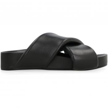 Jil Sander Women's Leather Slides, Black, Size 37 (US Size 7), Style J15WP0043P5810