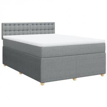 Cama box spring con colchón tela gris claro 160x200 cm
