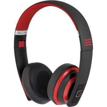NGS Artica Premium - Auriculares de diadema cerrados con Bluetooth, negro y rojo