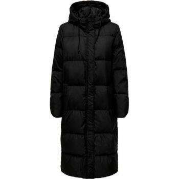 Abrigo Alice Down Coat Otw de Only - Chaqueta negra para mujer, acolchada, con capucha, cierre frontal de cremallera y botones, bolsillos laterales, diseño moderno y ajustado
