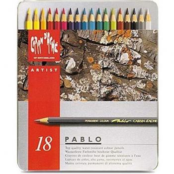 Caran D'Ache Pablo artists quality colouring pencils tin set of 18 assorted water resistant colours