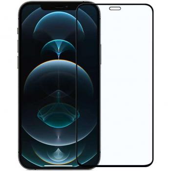 Protector de Pantalla Cristal Templado con Marco Negro para iPhone 12 Pro Max, Vidrio Premium 9D Borde Redondo Antigolpes Dureza 9H Grosor 0.3mm