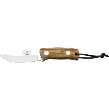 Electropolis Cuchillo desollador, Modelo Rabbit, Hoja INOX MOVA de 8,5 cm Joker, con Funda de Cuero, 130 Gramos, cachas de Madera bocote, CB76 + Tarjeta Multiusos de Regalo