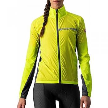 Chaqueta cortavientos fina Castelli Squadra Stretch amarilla flúor gris oscuro mujer tamaño L