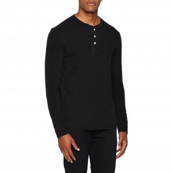 SELECTED HOMME Slhben Overdye LS Split Neck tee W Noos, Camisa Manga Larga para Hombre, Negro Black Beauty, Medium