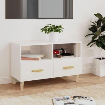 Mueble de TV madera contrachapada 80x36x50 cm blanco brillo
