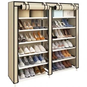 UDEAR Shoes Rack Organizador de Tela de Zapatos, Zapatero 7 Pisos con Resistente al Polvo Vestido Cubierto Beige