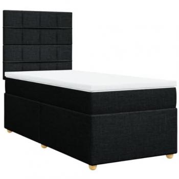 Cama box spring con colchón de muelles en tela negra 90x200 cm