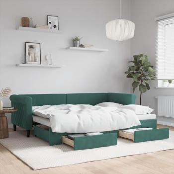Sofá cama extraíble nido con cajones de terciopelo verde oscuro 80x200 cm