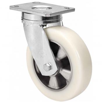 Rueda Giratoria Alex Serie SLR-AUSB con Platina, Sin Freno, Aluminio y Poliuretano Blanco, Eje de Bolas