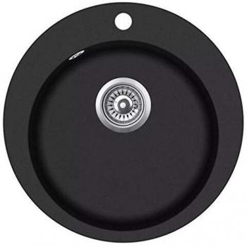 vidaXL 142956 Granito Individual Redondo Negro de Cocina Fregadero