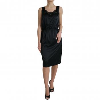 Black Polyester Lace Trim Sheath Midi Dress - IT50|3XL