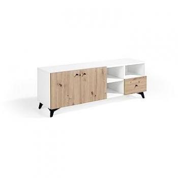 Mueble TV Salón Nover 140x40x50 cm, Acabado en Roble y Blanco Polar, 2 Puertas, 1 Cajón, Baldas y Patas Metálicas