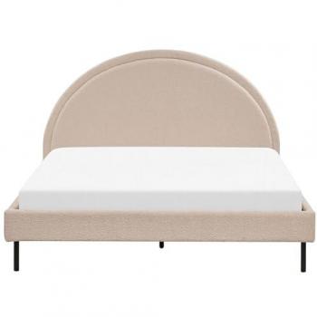 Cama Minimalista Bouclé Beige 160 x 200 cm con Somier y Cabecero Semicircular Margut