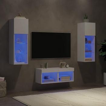 Mueble de TV de Pared 4 Piezas con Luces LED Blancas