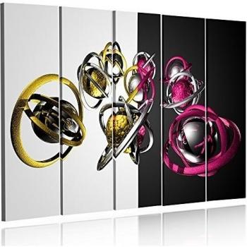 Feeby Frames, Cuadro Grande, Cuadro en Lienzo - 5 Partes - Cuadro impresión, Cuadro decoración, Canvas XXL, Tipo C, 120x250 cm, ABSTRACCIÓN, Moderno, ORBITAS, Planetas, Negro, Blanco, Rosa