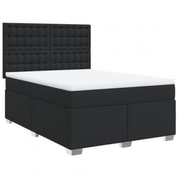 Cama Box Spring con colchón de cuero sintético negro 160x200 cm
