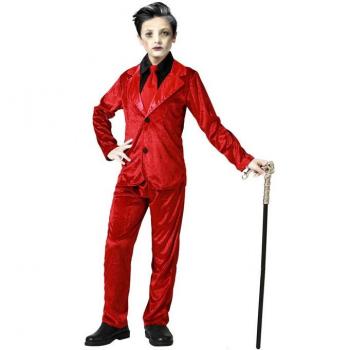 Disfraz de Vampiro Elegante Rojo para niño, incluye capa larga, chaleco con detalles dorados, pantalones a juego y camisa blanca