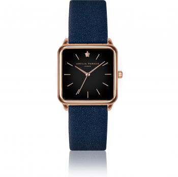 Amelia Parker Night Plaza Dark Blue Leather Watch for Women - Rose Gold Accents - 28 mm
