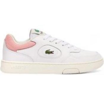 Zapatillas Lacoste Lineset Leather Contrasted para mujer, piel blanca con detalles en rosa, talla 39