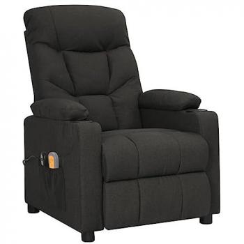 Sillón de masaje eléctrico tela negro con respaldo y reposapiés ajustables, reclinable para salón
