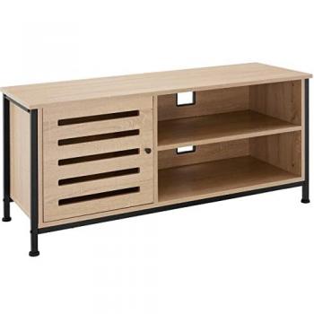 Mueble bajo para televisor Galway 110 x 41,5 x 50,5 cm - Mueble bajo minimalista de estilo industrial con dos compartimentos divididos por una balda y un armario con puerta magnética, panel posterior