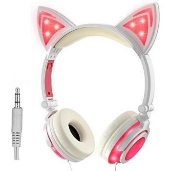 Auriculares sobre la Oreja con Oreja de Gato, Plegables Recargables LED luz Brillante Headset para Niños, Adultos, Niñas R107