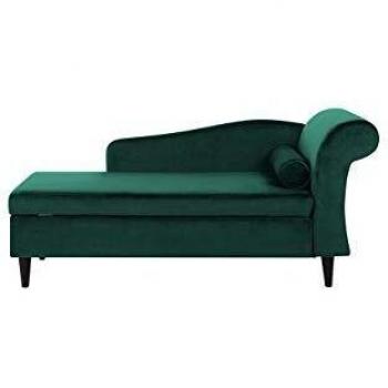 Chaise Longue de Terciopelo Verde con Almacenamiento y Brazo Derecho Luiro
