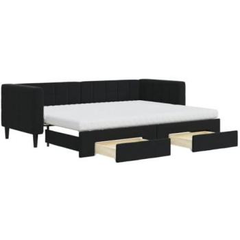 Sofá cama nido con cajones terciopelo negro 80x200 cm