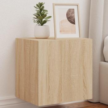 Mueble de TV de pared con luces LED, 2 unidades, dimensiones 40,5x35x40 cm, color roble Sonoma, diseño moderno para salón