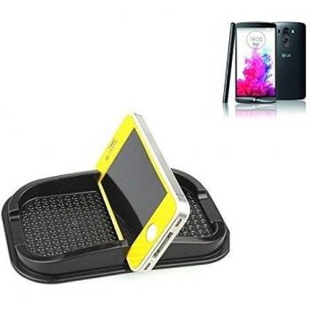Montaje autoadhesivo de goma para el salpicadero / escritorio, adecuado para LG Electronics G3 Screen, negro. Incl. Compartimento de almacenamiento para vasos, monedas, llaves, etc. titular salpicadero, titular Smartphone móvil titular de teléfono, taza