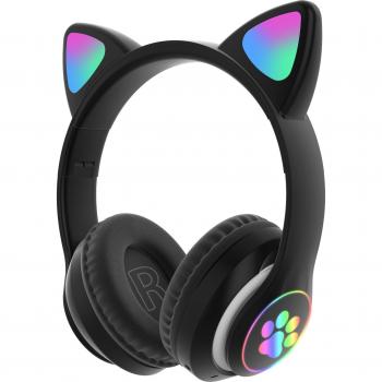 Auriculares Inalámbricos Bluetooth con Micrófono y LED RGB Orejas de Gato para Niñas - Estéreo, Música y Gaming