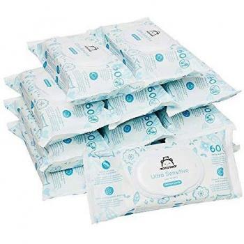 Marca Amazon - Mama Bear Ultra Sensitive - Toallitas humedas para bebé - Paquete de 12