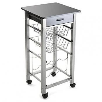 Carro de cocina Versa Leicester con ruedas, cajones y botellero, verdulero con despensa y organizadores, medidas 82 x 40 x 40 cm, material madera y metal, color gris
