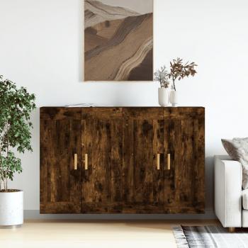 Armarios de pared 2 uds madera de ingeniería roble ahumado vidaXL Marrón con manija de puerta en madera, mueble de almacenaje para salón, buffet y armario auxiliar