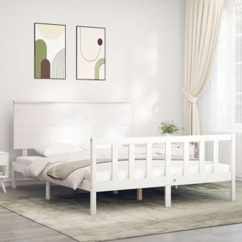 Cama con Cabecero Blanco 160x200 cm de Madera Maciza