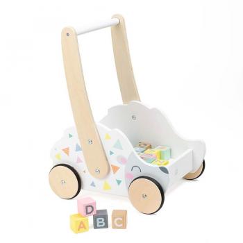 Andador de madera con bloques - Caminador de madera, incluye bloques de construcción, diseño atractivo y colorido, fabricado en madera sostenible, fomenta el desarrollo motor y la coordinación, apto para niños a partir de 12 meses