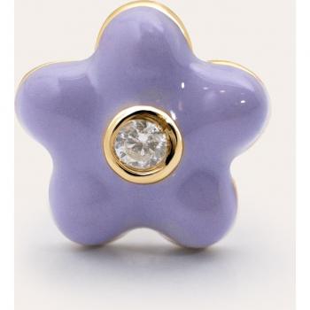Pendiente Suelto Singularu Sakura - Pendiente en Plata de Ley 925 con Acabado Baño de Oro de 18kt, Motivo Esmalte y Circonita, Joyas Para Mujer