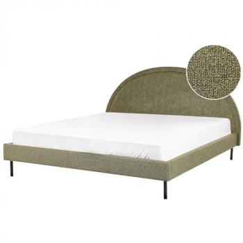 Cama Minimalista Bouclé Verde de Poliéster con Somier y Cabecero Semicircular 180 x 200 cm Margut